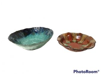 PAIR OF STUDIO CLAY POTTERY COLORFUL GLAZED FRUIT BOWLS