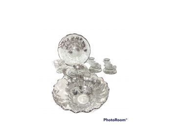 LOT OF SILVER CITY FLANDERS POPPY STERLING SILVER OVERLAY CRYSTAL, PLATE, BOWL, 3 FOOTED BOWL, CANDLE HOLDERS
