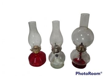 LOT OF 3 HURICAINE / WHALE OIL LAMPS, LAMP LIGHT FARMS,