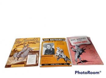 LOT OF 3 COWBOY SONG BOOKS, THE BIG ROUND UP COWBOY SONGS, KEN MAYNARD'S SONGS OF THE TRAILS, & ROY ROGERS