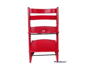 RED STOKKE TRIPP TRAPP CHAIR WITH BABY SET AND GLIDER  19'X8'X31'