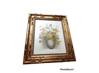 ANTIQUE FINE ART COREOPSIS FLOWER IN VASE OIL PAINTING SIGNED RICH 27'X23.5'