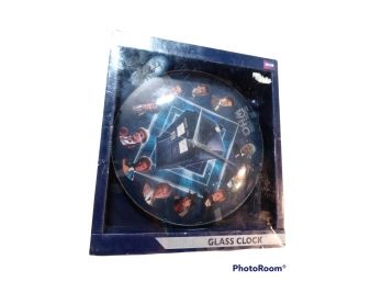 BBC DOCTOR WHO GLASS WALL CLOCK. NEW IN OPEN BOX