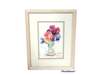 Vintage Elizabeth Taft Watercolor Flowers In Vase Art Print - Framed And Matted 15.5'X12.5'