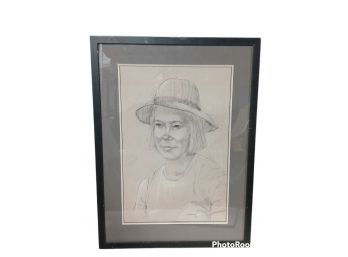 JACK MONTMQAT PORTRAIT FRAMED ART WOMAN WITH HAT 25'X18.5'