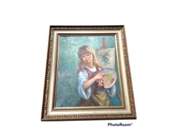 OIL PAINTING OF GIRL ARTIST SIGNED  25'X21'
