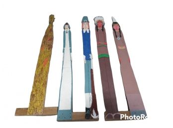 THANKSGIVING, PILGRIM, INDIANS, HOME MADE WOOD HAND PAINTED STANDEE'S