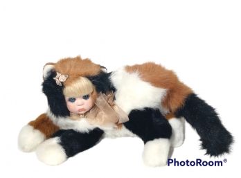 PLUSH CAT WITH PORCELAIN DOLL FACE