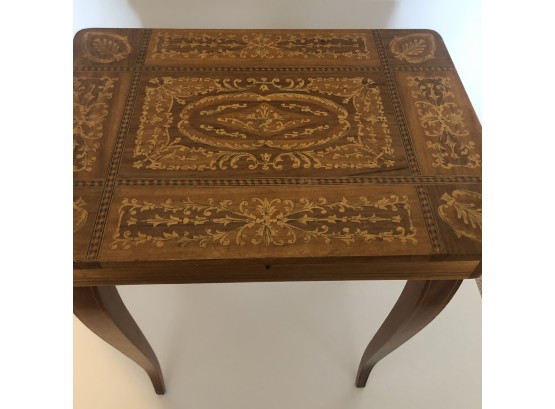Petite Italian Music Box Table With Beautiful Inlaid Marketry Top Br3