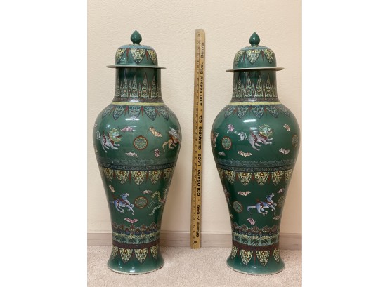 Pair Of Tall Chinese Jiang Jun Guan- See Description For Details Ptw