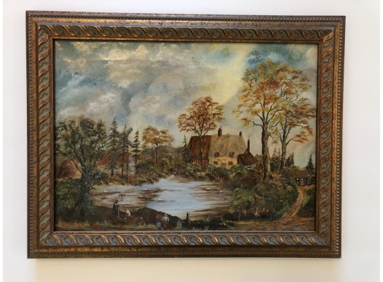 Turn Of The Century Signed Oil  On Canvas- Northern European Farm Scene Br2