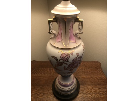 Antique Handpainted Pink And Gold Lamp Br3