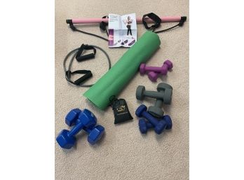 Home Exercise Package- Weights, Yoga Mat, Pilates Bar Kit, Elastic Bands