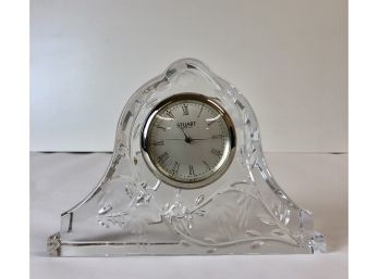 Lovely Little Stuart Crystal Clock, Etched With Daisies- Battery Powered Bfr