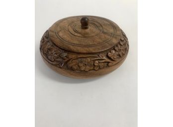 Small Carved Wooden Bowl W Lid Bfr