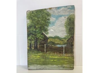 Signed Painting On Barn Board 1974 Ptw