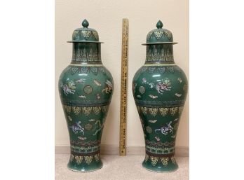 Pair Of Tall Chinese Jiang Jun Guan- See Description For Details Ptw