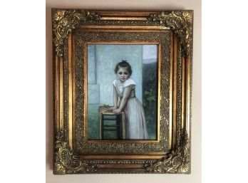 Beautiful Oil On Canvas - Girl With Blue Ribbon Br3