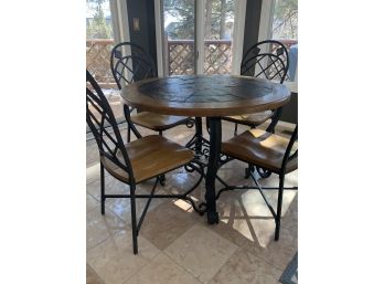 Kitchen Table And Chairs- Wood Metal And Mosaic Of Slate