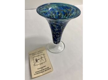 Hand Blown Blue Glass Vase, Made In Arkansas Bfr