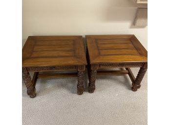 Beautiful Pair Of Sturdy Carved Side Tables Ptw