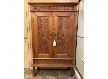 Incredible Carved Tall Wood Cabinet- With A Secret Cubby Bg