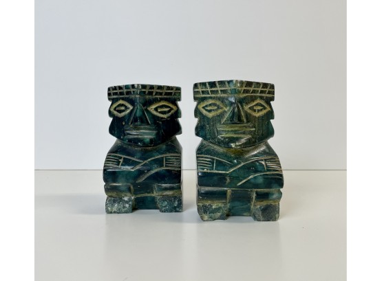 Pair Of South American Malachite Carved Bookends