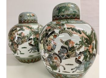 19th Century Chinese Kangxi Yuzhi Jars With Lids- One Is Damaged