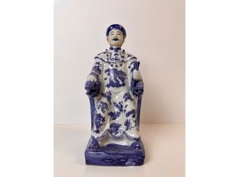 Blue And White Chinese Emporer Seated Figure