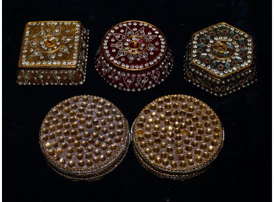 Collection Of Gem Covered Trinket Boxes And Mirrors
