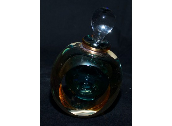 Glass Iridescent Signed Perfume Bottle