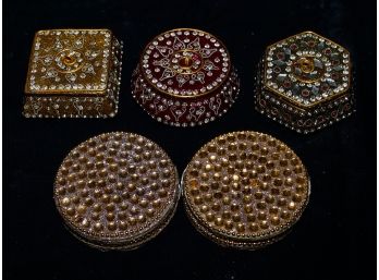 Collection Of Gem Covered Trinket Boxes And Mirrors