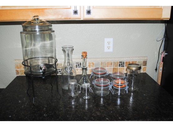 Glass Storage Jars And Beverage Dispenser