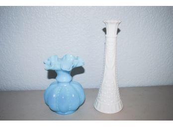Milk Glass And Aqua Blue Fenton Vases
