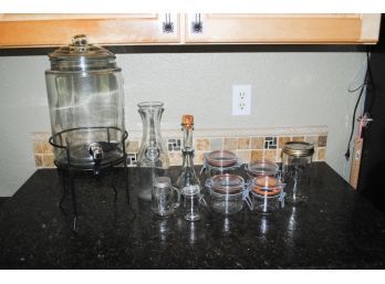 Glass Storage Jars And Beverage Dispenser
