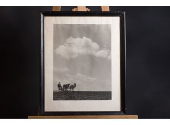Signed Black And White Print 'Farmer Plowing The Fields'