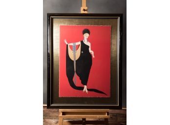 ERTE Art Deco Inspired 1920s Flapper Girl Framed Poster Signed
