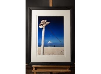 Signed Hahnemule Photo Of Hat Hanging On A Pole At The Beach