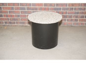 Round Granite Top Side Table With Wood Cylinder Base