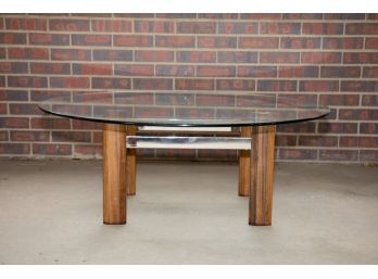 Rosewood And Chrome Glass Top  Coffee Table