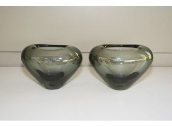 1950s Per Lutken For Holmgaard Smoked Glass Vases Signed
