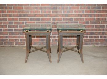 Pair Of Iron And Glass Top Square Side Tables