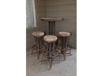 Custom Wood And Iron Pub Table And Stools