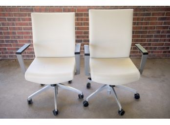 Pair Of Light Cream Rolling Office Chairs #7