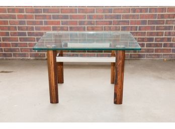 Rosewood And Chrome Glass Rectangle Side Table