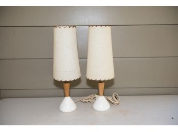 1960s Wood And Marble Table Lamps With Fiberglass Shades