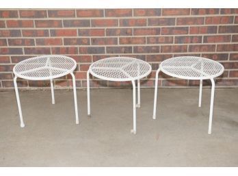 Set Of Three White Wire Patio Side Tables
