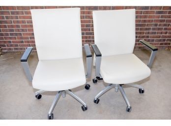 Pair Of Light Cream Rolling Office Chairs #8