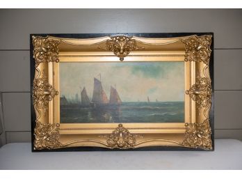 19th Century Original Oil On Canvas Of Sailboats