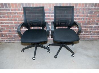 Pair Of Black Rolling Office Chairs #4